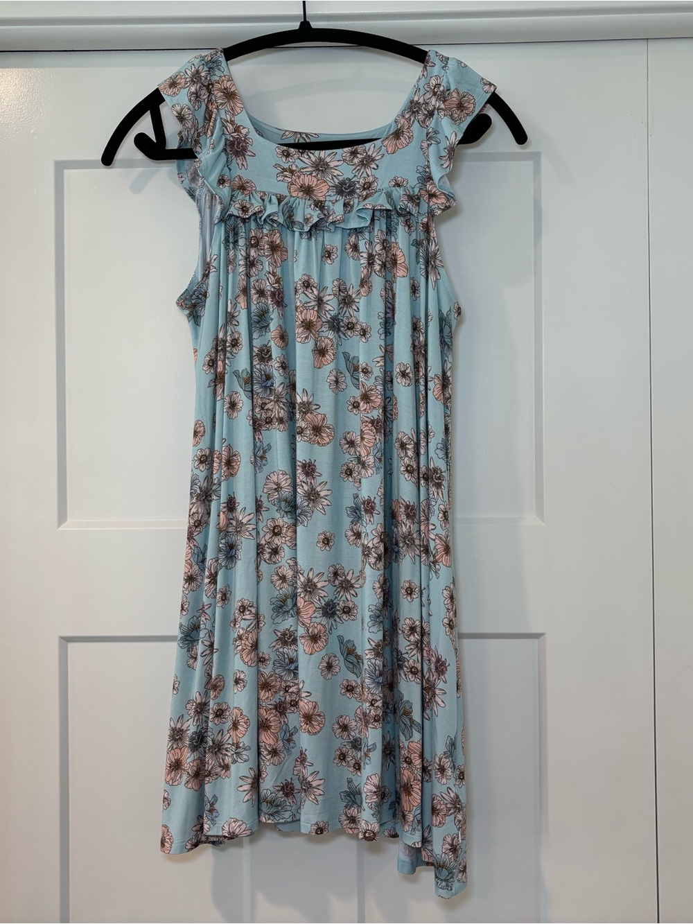 Posh Peanut Sleeveless Light Blue Floral Ruffle Dress